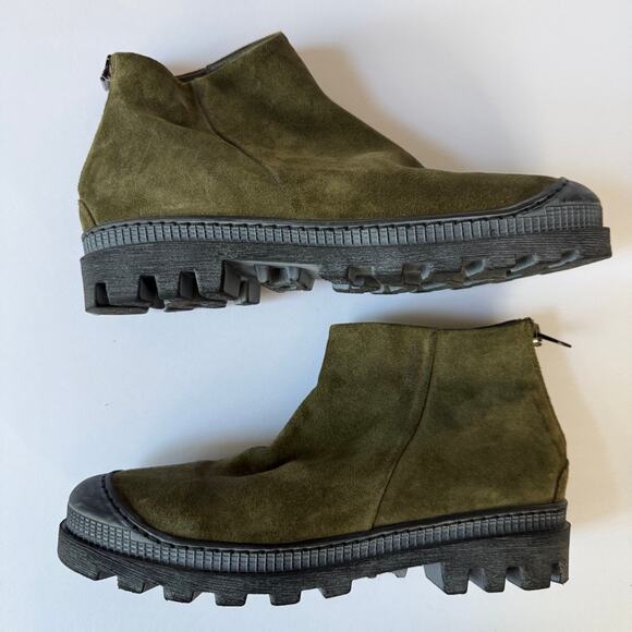 LOFINA Green Suede Lug Sole Zip Ankle Boots 6470 Euro 38 US 7.5 Italian - Picture 5 of 15